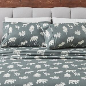 Microfiber Sheet Set Lodge Cabin Decor Bears & Elk & Leaves Full Size